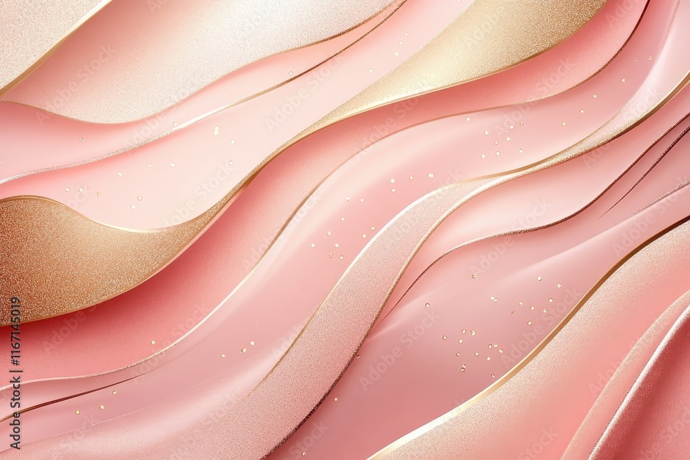 Aufkleber waves of elegance in soft pink and gold tones create a mesmerizing abstract design that captivates t