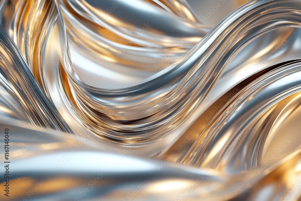 Poster swirling silver and gold waves create a mesmerizing dance of light and reflection in an abstract com