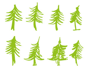 Obraz premium A set of Christmas trees in the doodle style hand-drawn