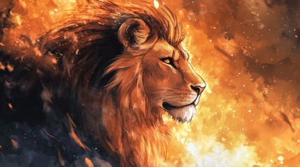 Naklejka premium Majestic Lion in Shades of Orange and Gold