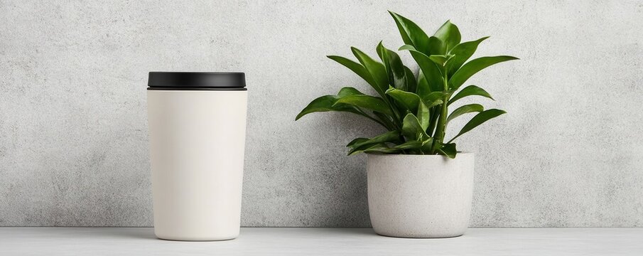 Matte finished tumbler and green plant in modern setting, creating serene atmosphere