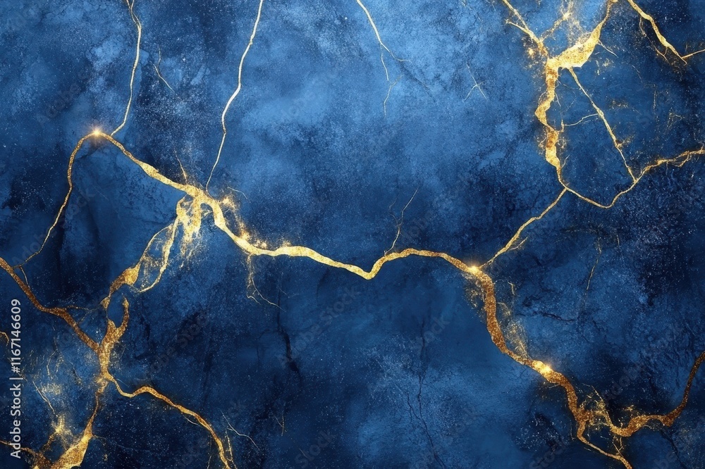 Poster captivating blue marble texture illuminated by golden veins creating an enchanting blend of elegance