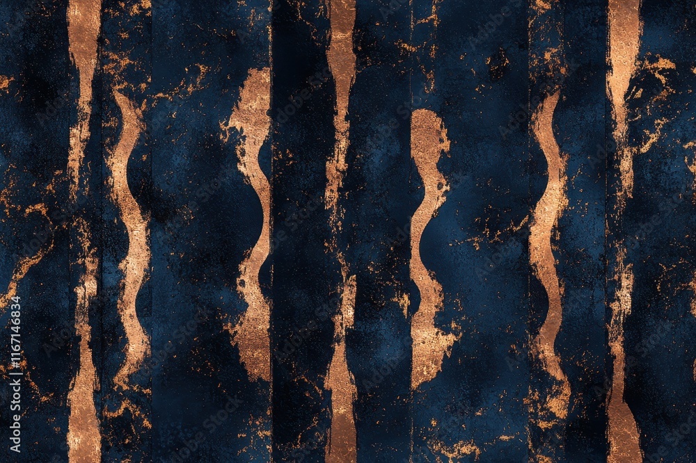 Poster elegant abstract patterns with golden accents on a deep blue background create a mesmerizing visual 