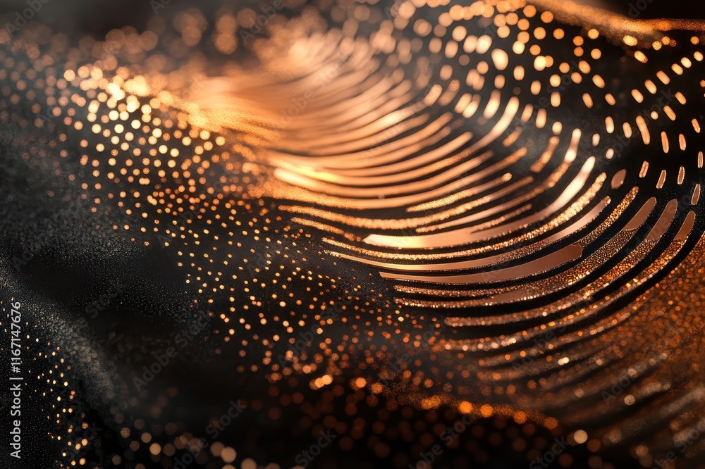 Poster captivating patterns of golden waves shimmer on a dark textured surface in an artistic display of li