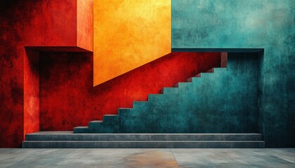 Abstract Composition Angular Shapes Bright Orange Teal Modern Minimalism Wallpaper