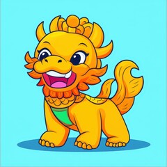 Naklejka premium Cute and Playful Cartoon Dragon Character Illustration with Bright Colors on a Light Blue Background, Perfect for Children’s Products and Creative Designs