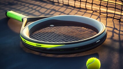 tennis racket and ball on court