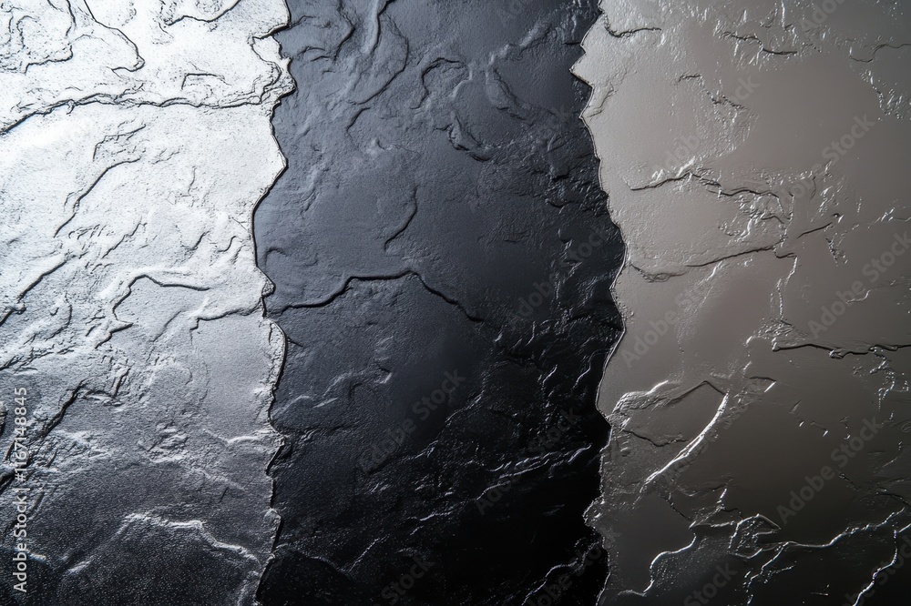 Poster exploration of textured surfaces highlighting contrast between light and shadow in an artistic displ