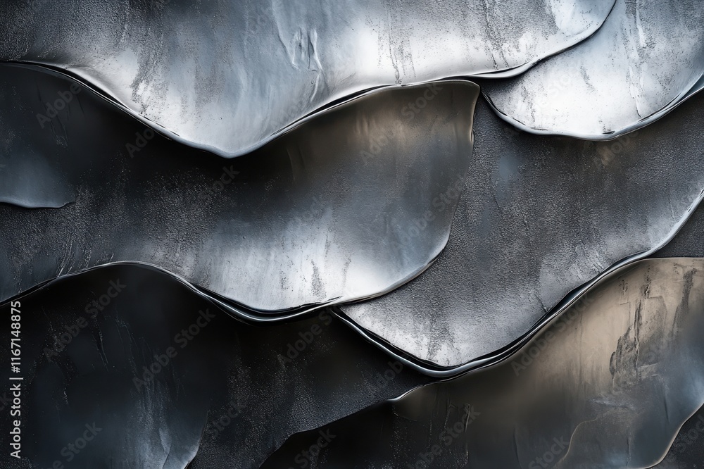 Poster textured waves of metal create a dynamic visual display with elegant curves and shadows in an artist