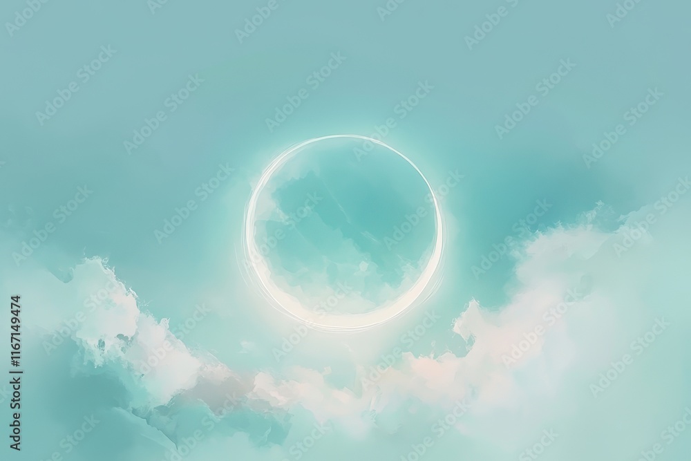 Poster majestic crescent moon glowing softly above serene clouds during twilight hours in a tranquil sky. g
