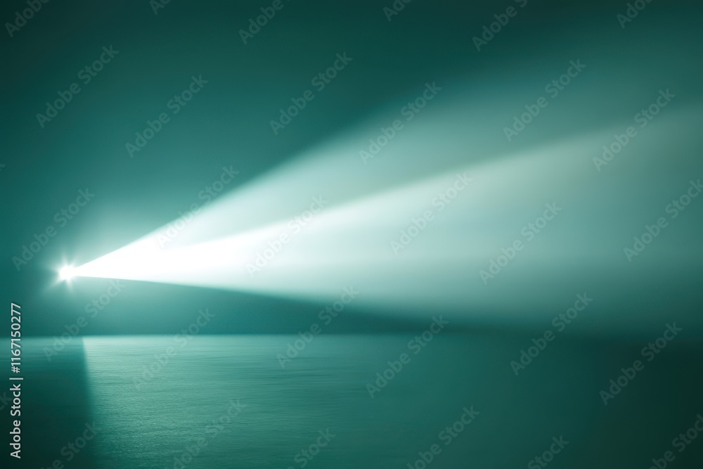 Poster mysterious light beam breaks through darkness, casting ethereal patterns in a serene space. generati