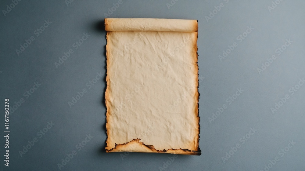 Poster aged parchment scroll with burnt edges symbolizing historical document