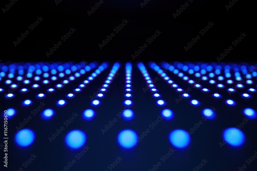 Poster innovative blue light dots create a mesmerizing visual pattern in a darkened space for creative disp