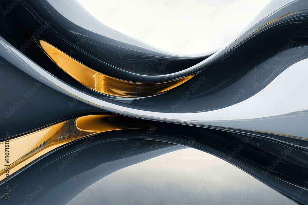 Poster luminous curves and reflections create a captivating abstract composition in serene tones of silver 