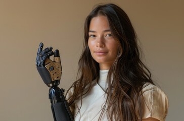 Woman with black prosthetic arm