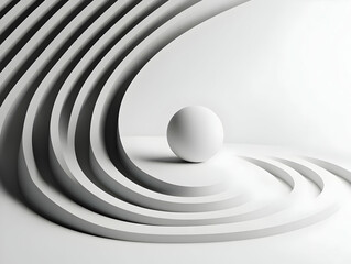 Abstract 3D White Egg on Curved Platform