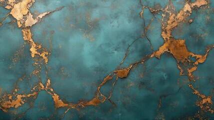 Cracked turquoise texture with gold detailing and abstract organic surface design
