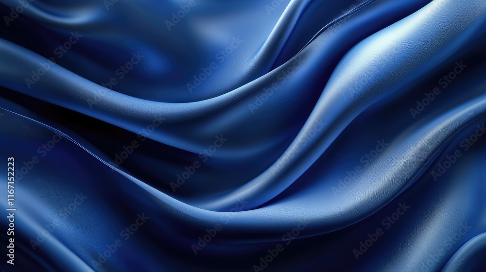 Poster luxurious deep blue satin fabric with elegant curves and soft drapery texture showcasing high resolu