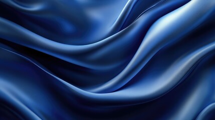 Luxurious deep blue satin fabric with elegant curves and soft drapery texture showcasing high resolution details and smooth surface.