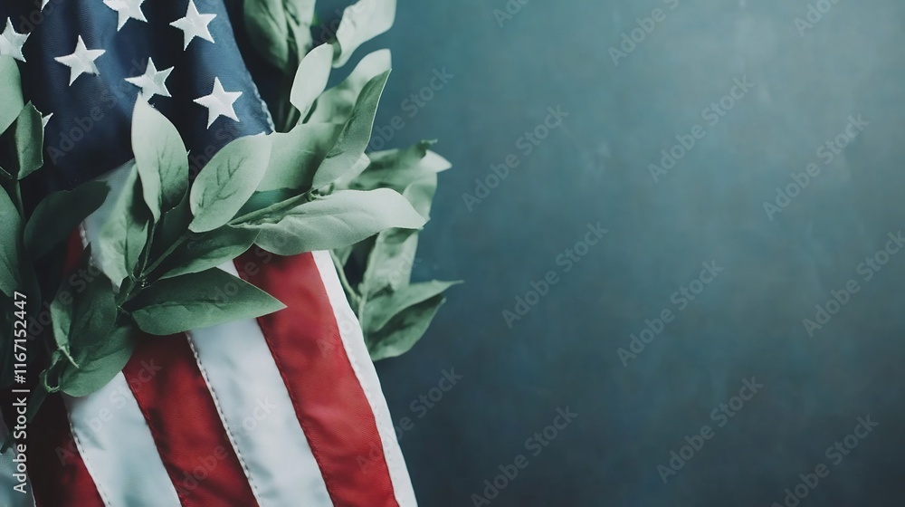 Poster soft focus american flag with ample copy space for messaging on 3d background
