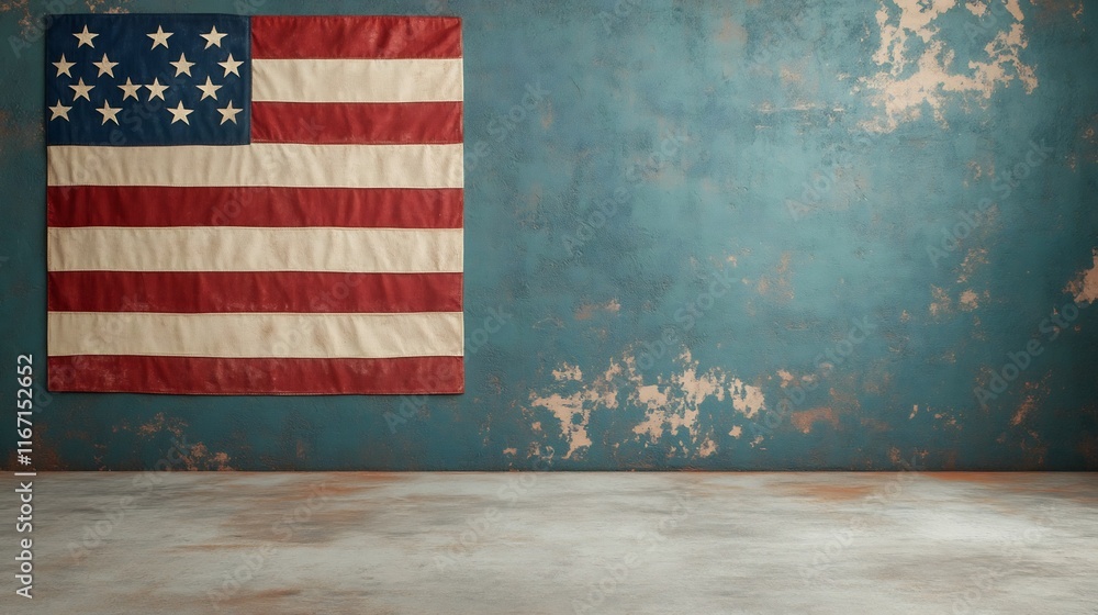Poster soft focused american flag with ample copy space for messaging