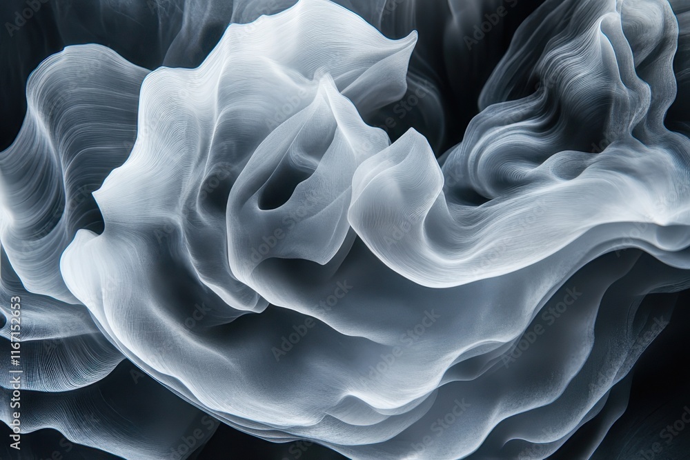 Poster flowing wisps of ethereal vapor create a mesmerizing display against a dark backdrop in a captivatin