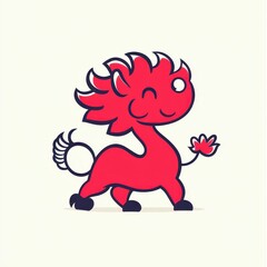 Playful Cartoon Character with Lion Features and a Cheerful Expression, Ideal for Children’s Illustrations and Fun Designs, Bright Red Color Palette on a Soft Background