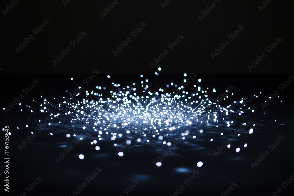 Poster glowing particles create a mesmerizing spectacle in a dark space during a creative lighting experime