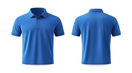 Blue polo shirt mockup template, front and back view isolated on a white background