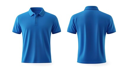 Blue polo shirt mockup template, front and back view isolated on a white background