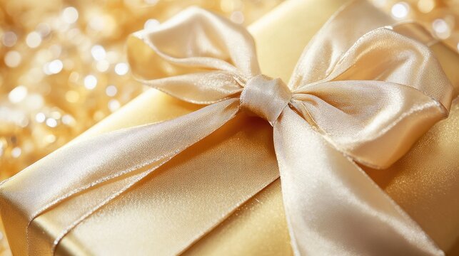 Luxurious gold satin gift wrap with bow ideal for elegant packaging and special occasions