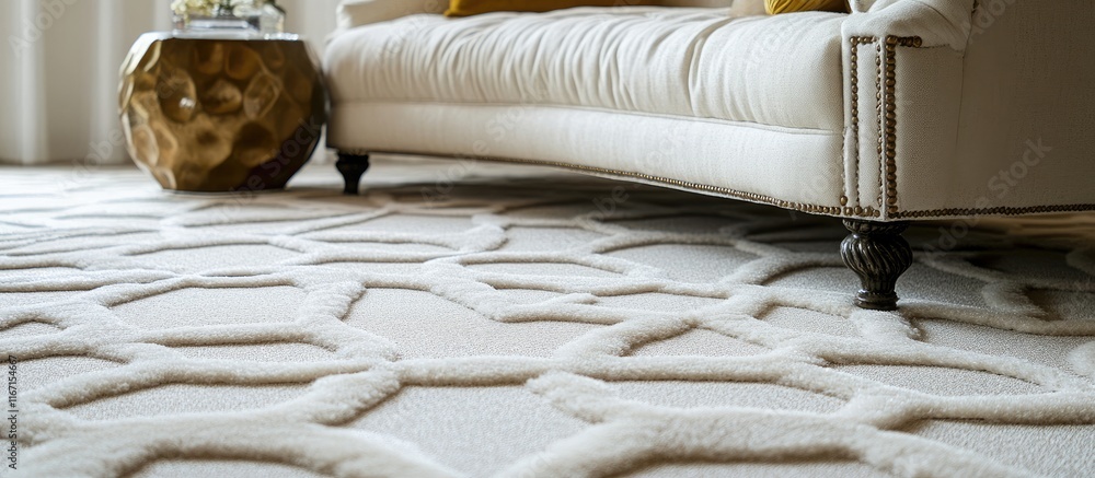 Poster luxurious artificial carpet with intricate patterns displayed on a pristine white backdrop enhancing