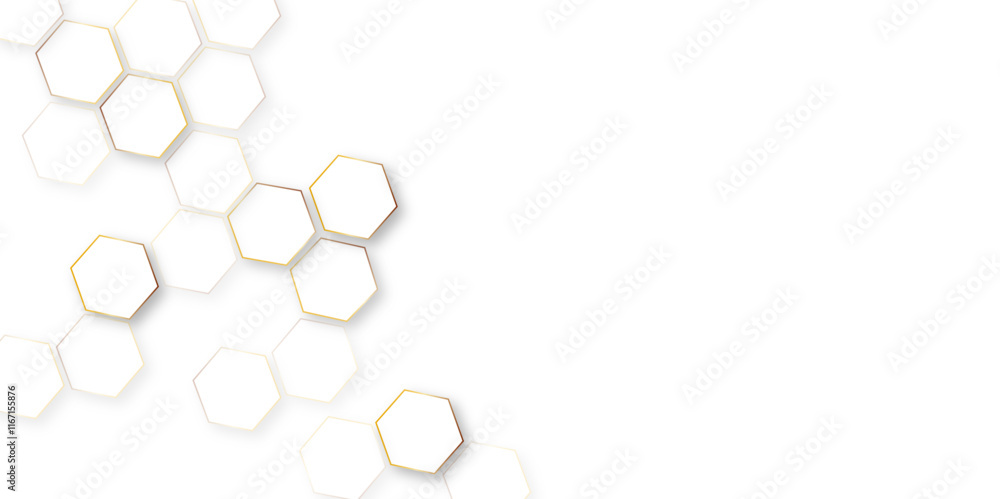 Poster abstract background with hexagon, modern abstract polygonal pattern, background with white and gold 