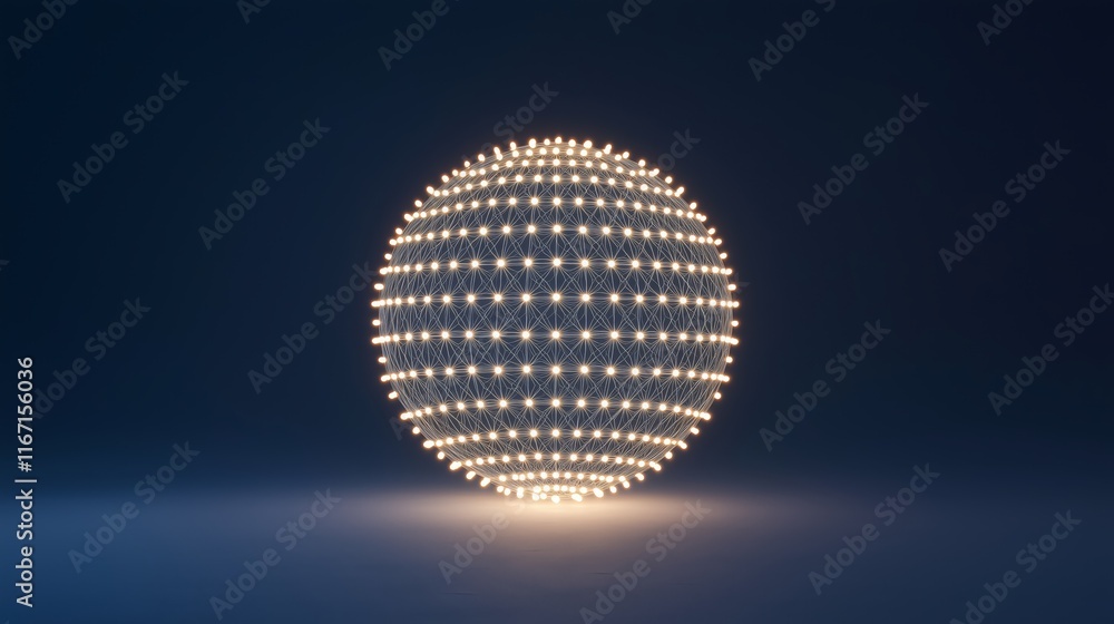 Poster illuminated sphere with lights on a dark background in 3d space