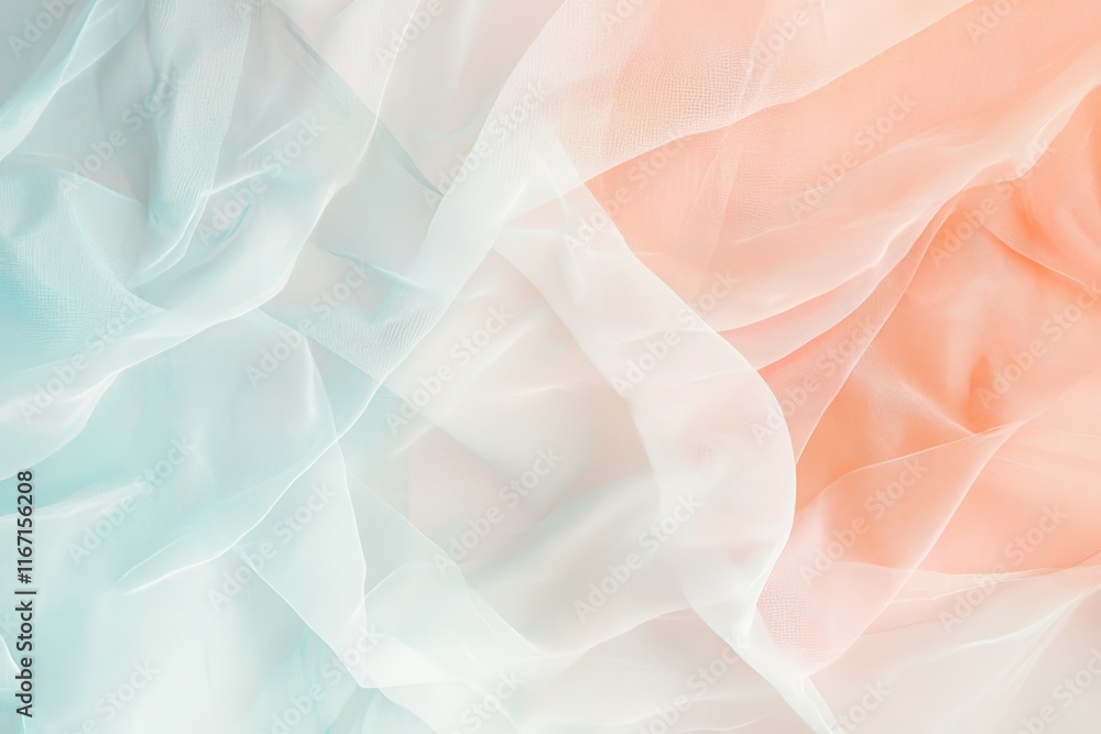 Poster flowing pastel fabric creating a dreamy atmosphere in gentle hues of blue and peach with soft textur