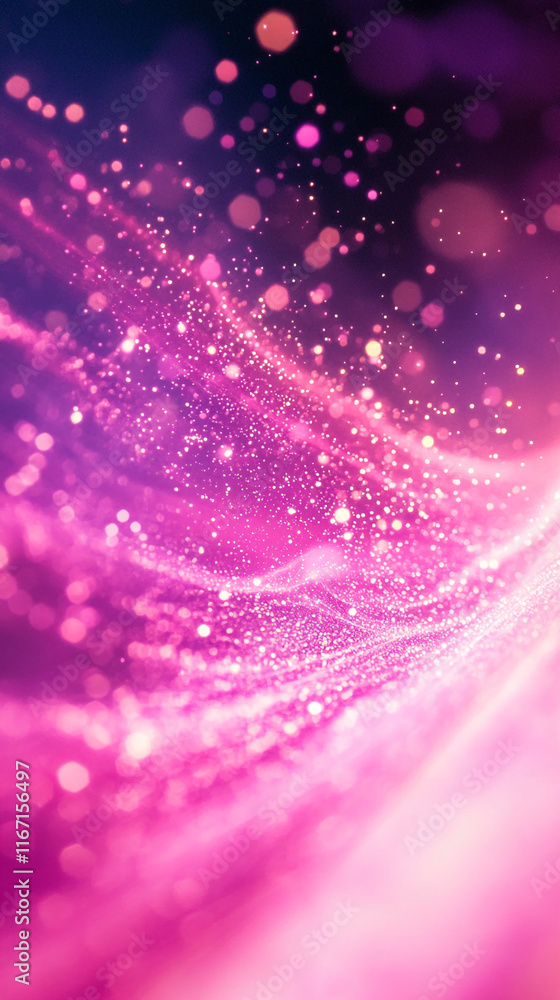 Poster Abstract sparkling pink lights with bokeh effect and glowing particles