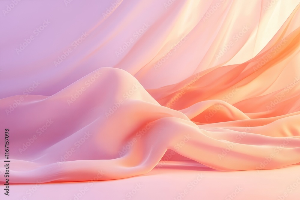 Poster soft folds of delicate fabric in pastel hues create an ethereal atmosphere in a gently lit space. ge