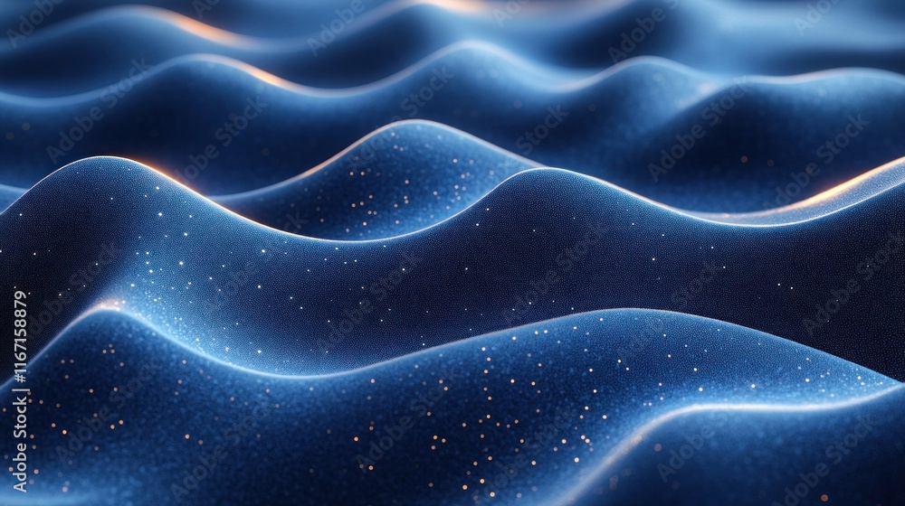Poster abstract ocean wave pattern flowing liquid design in deep blue tones with elegant rhythmic curves an