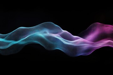 Dynamic colorful wave pattern with vibrant blue and pink hues on a dark background created using digital design techniques. Generative AI