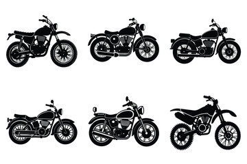 Set of vintage motorcycle silhouette, Retro bike collection vector illustration