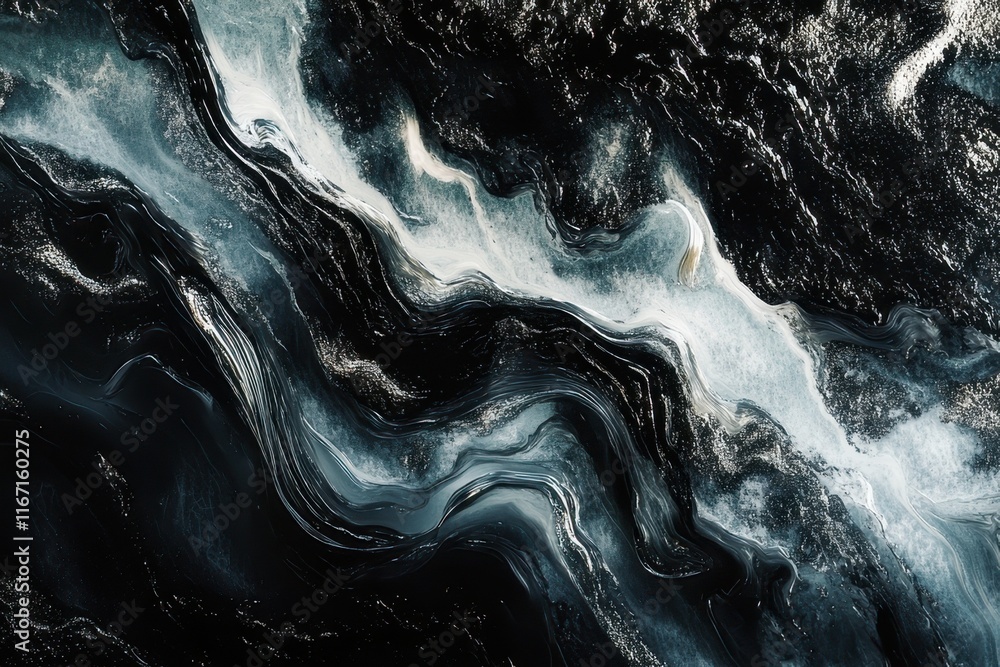 Aufkleber abstract patterns in dark ocean water with swirls of white foam during daylight hours. generative ai