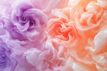 Fototapeta premium Colorful abstract roses in soft shades of purple and orange swirling together in a delicate pattern during daylight. Generative AI