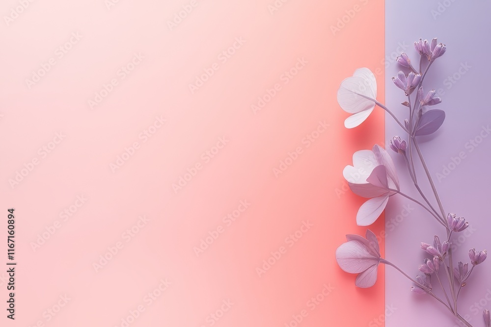Poster soft pastel flowers enhance artistic design with gentle colors in a minimal setting. generative ai
