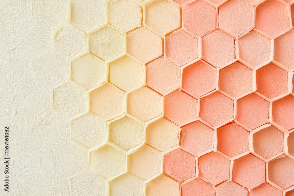 Poster Patterns of hexagonal shapes in soft pastel colors create an eye-catching abstract design suitable for various uses. Generative AI