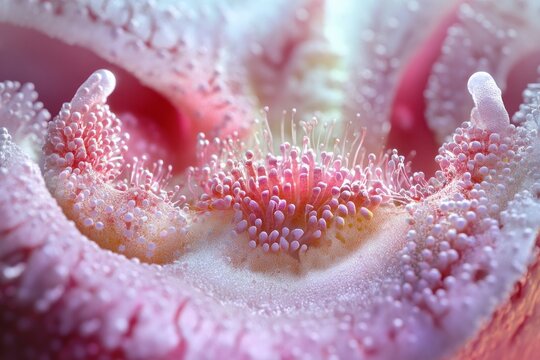 Capturing the detailed surface of the human tongue, highlighting its taste buds and papillae with focused lighting