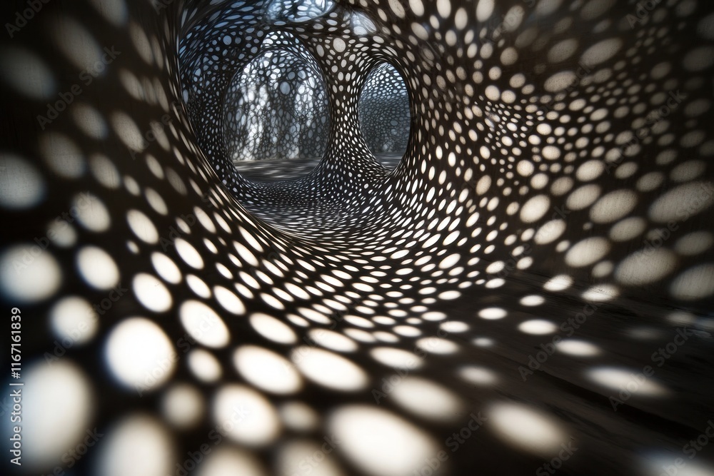 Poster intricate patterns of light and shadow reveal a mesmerizing abstract formation, evoking a sense of w