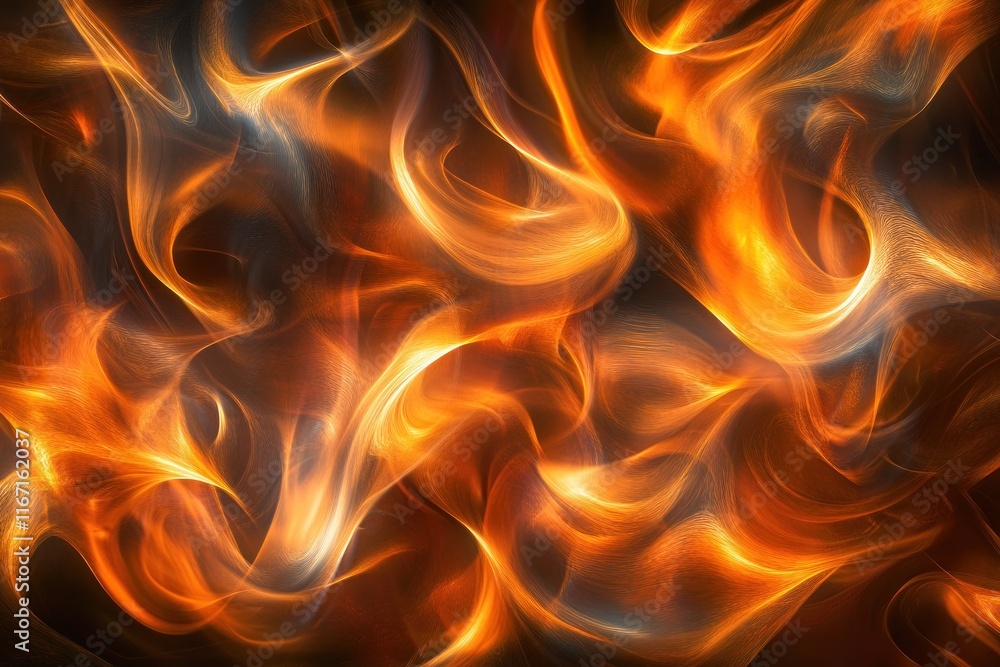 Poster flames swirl and flicker in darkness, creating an abstract display of vibrant colors and dynamic mov