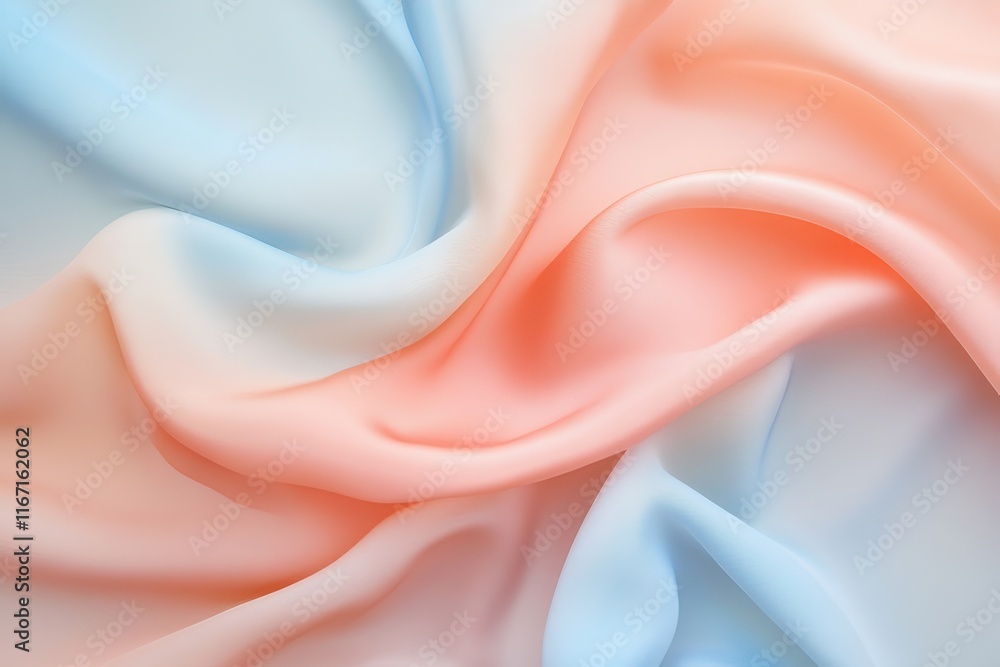 Poster soft fabric drapes in pastel shades of blue and coral, creating a gentle and flowing texture suitabl