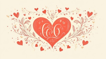 Romantic illustration of a heart with floral elements and initials.