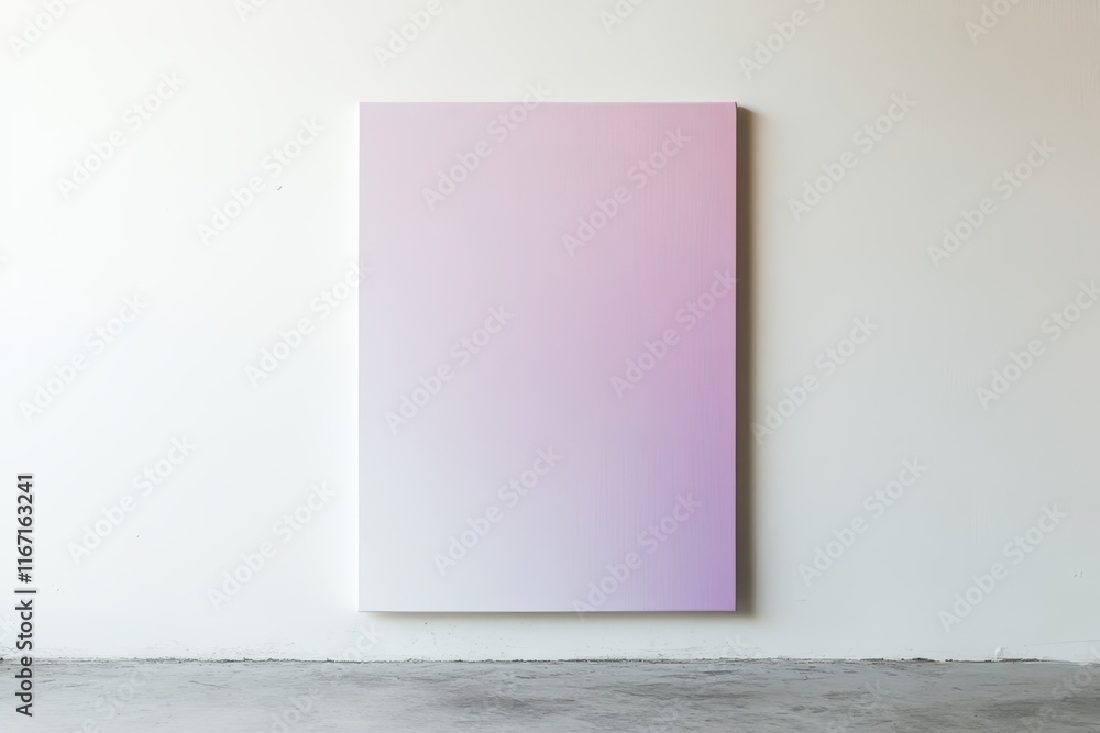 Poster modern art piece with subtle gradient displayed on a white wall in a minimalistic gallery environmen